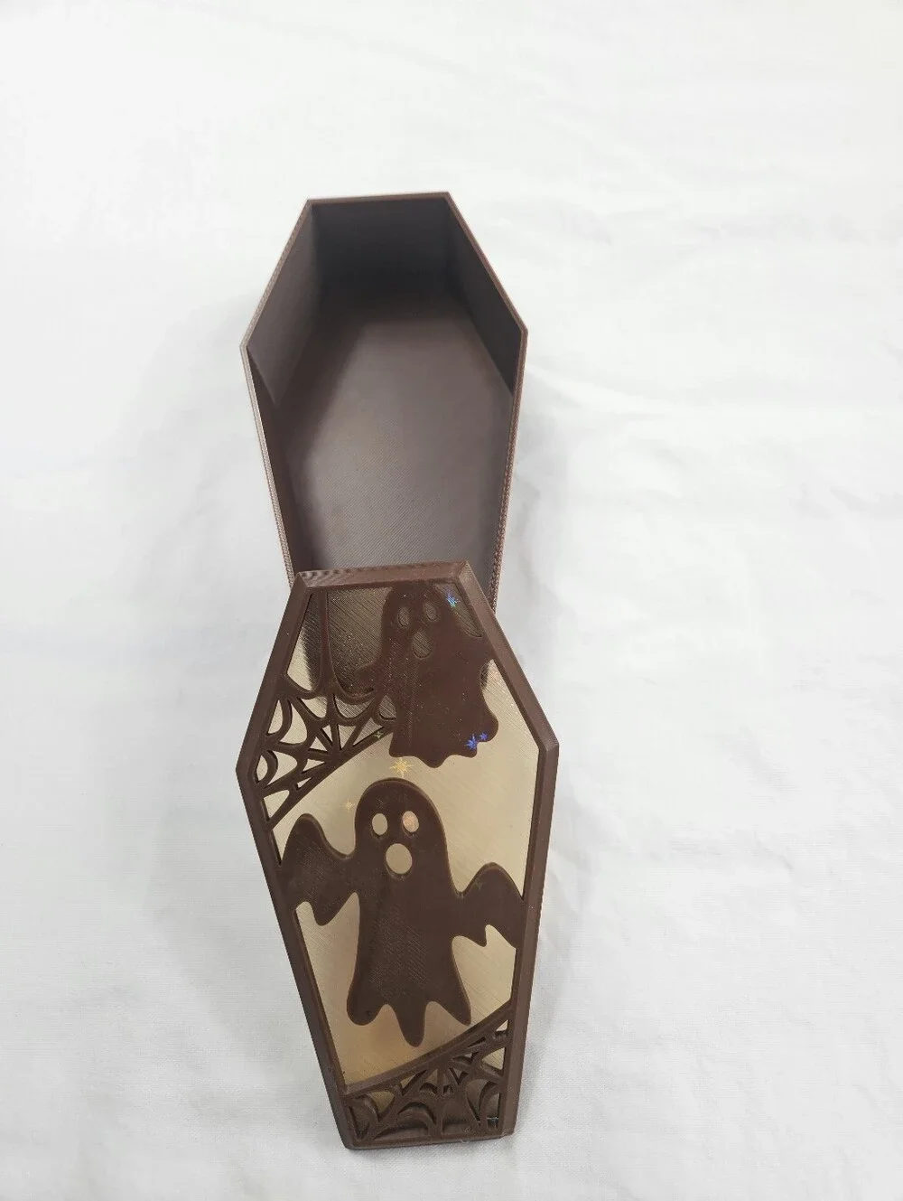 Coffin-Shaped Ghost Box with Holographic Stars - Brown